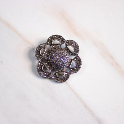 Vintage Sterling Silver Marcasite Medallion Brooch by Sterling Silver - Vintage Meet Modern Vintage Jewelry - Chicago, Illinois - #oldhollywoodglamour #vintagemeetmodern #designervintage #jewelrybox #antiquejewelry #vintagejewelry