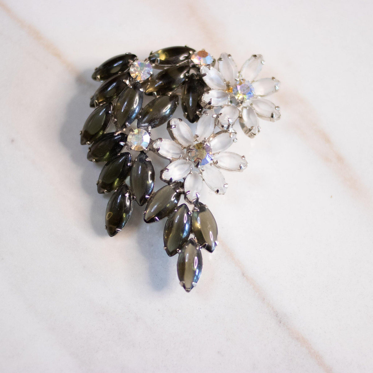 Vintage Smoke and Matte Crystal Rhinestone Spray Brooch