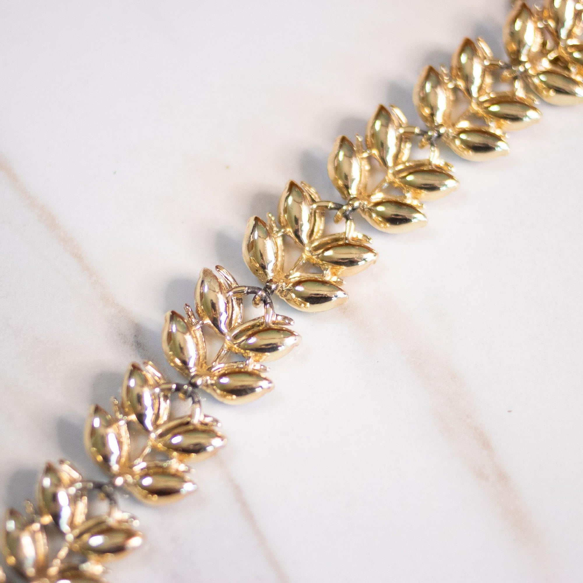 Vintage Coro Gold Leaf Bracelet with Rainbow Aurora Borealis Rhinestones by Coro - Vintage Meet Modern Vintage Jewelry - Chicago, Illinois - #oldhollywoodglamour #vintagemeetmodern #designervintage #jewelrybox #antiquejewelry #vintagejewelry