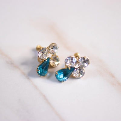 Vintage Diamante and Blue Rhinestone Earrings by Unsigned Beauty - Vintage Meet Modern Vintage Jewelry - Chicago, Illinois - #oldhollywoodglamour #vintagemeetmodern #designervintage #jewelrybox #antiquejewelry #vintagejewelry