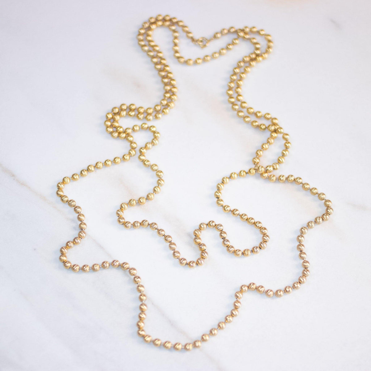 Vintage Opera Length Gold Bead Necklace