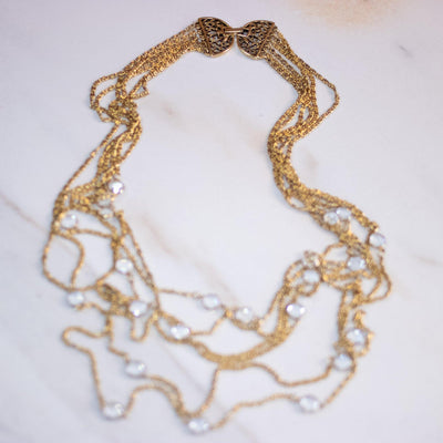 Vintage Multi Strand Gold Chain Necklace with Bezel Set Crystals by Goldette - Vintage Meet Modern Vintage Jewelry - Chicago, Illinois - #oldhollywoodglamour #vintagemeetmodern #designervintage #jewelrybox #antiquejewelry #vintagejewelry