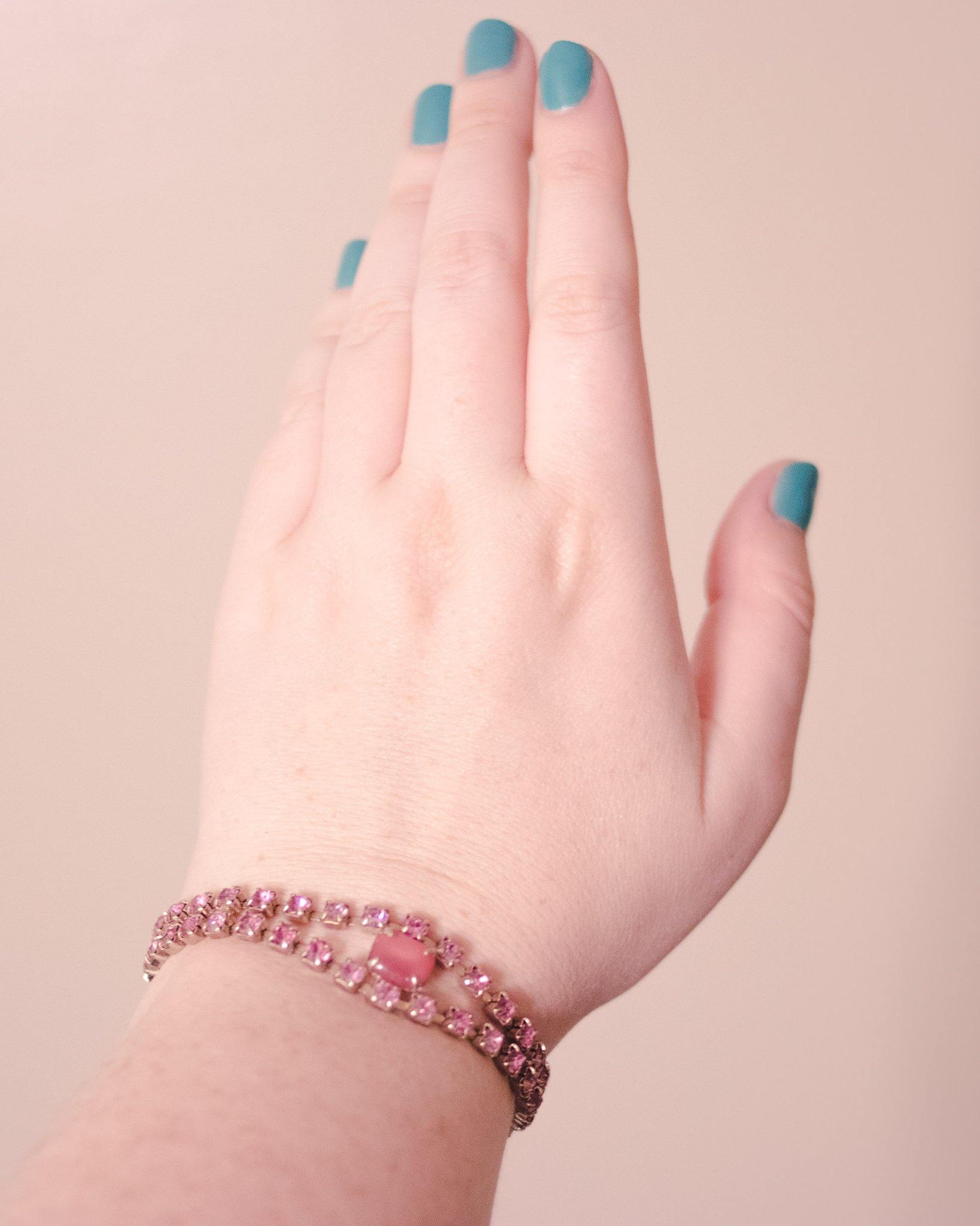 Vintage Pink Rhinestone Bracelet by Unsigned Beauty - Vintage Meet Modern Vintage Jewelry - Chicago, Illinois - #oldhollywoodglamour #vintagemeetmodern #designervintage #jewelrybox #antiquejewelry #vintagejewelry