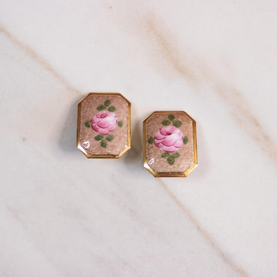 Vintage Pink Rose Guilloche Earrings by Unsigned Beauty - Vintage Meet Modern Vintage Jewelry - Chicago, Illinois - #oldhollywoodglamour #vintagemeetmodern #designervintage #jewelrybox #antiquejewelry #vintagejewelry