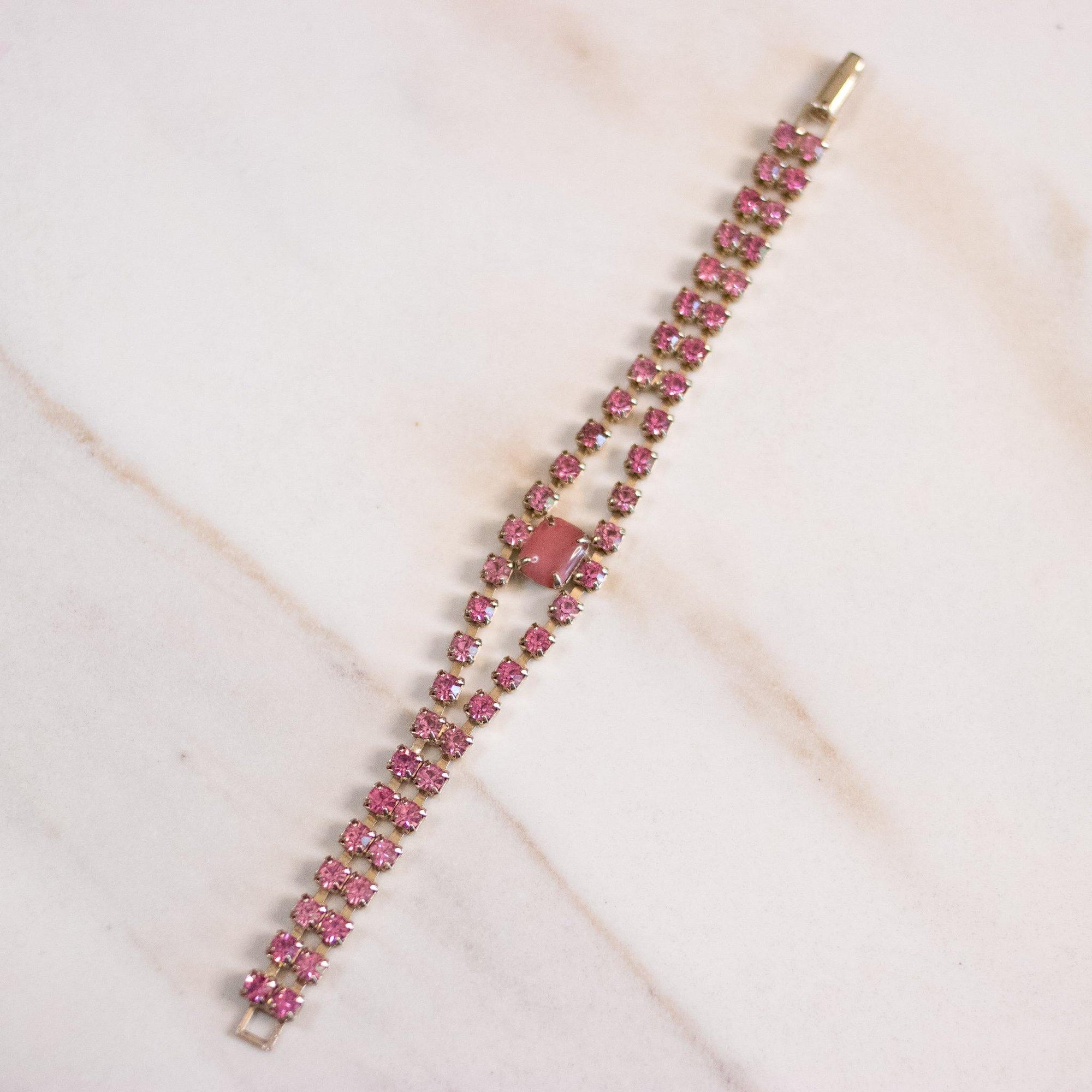 Vintage Pink Rhinestone Bracelet by Unsigned Beauty - Vintage Meet Modern Vintage Jewelry - Chicago, Illinois - #oldhollywoodglamour #vintagemeetmodern #designervintage #jewelrybox #antiquejewelry #vintagejewelry