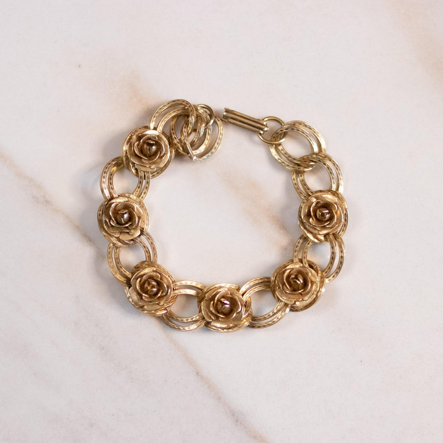 Vintage Gold Rose Link Bracelet by Unsigned Beauty - Vintage Meet Modern Vintage Jewelry - Chicago, Illinois - #oldhollywoodglamour #vintagemeetmodern #designervintage #jewelrybox #antiquejewelry #vintagejewelry