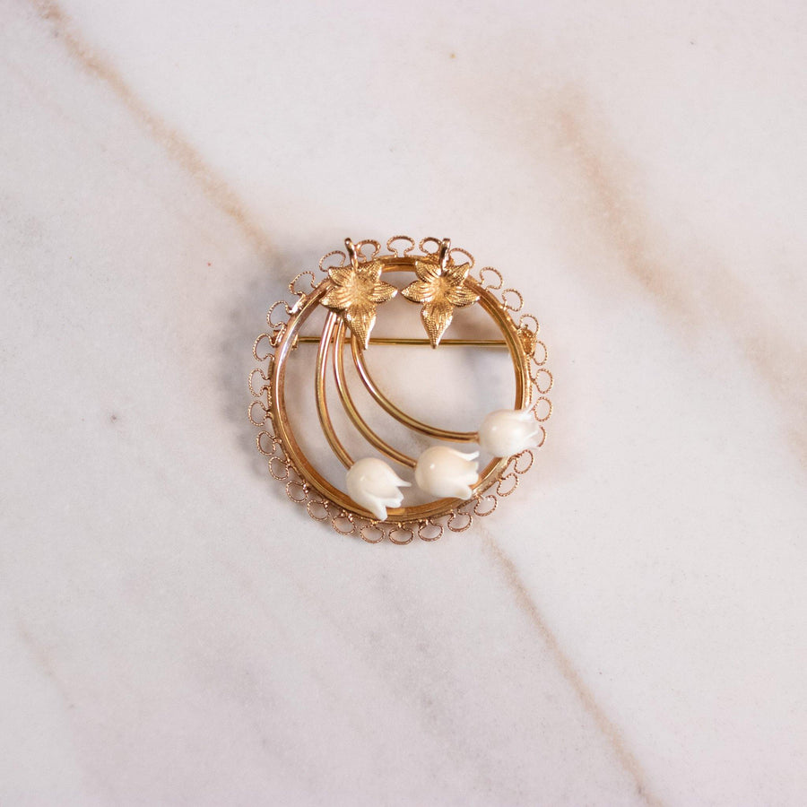 Vintage White Celluloid Tulip Brooch by Vintage Meet Modern - Vintage Meet Modern Vintage Jewelry - Chicago, Illinois - #oldhollywoodglamour #vintagemeetmodern #designervintage #jewelrybox #antiquejewelry #vintagejewelry