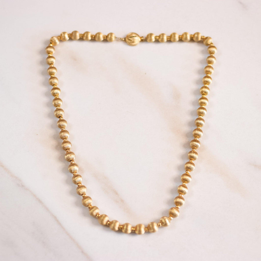 Vintage Brushed Gold Textured Bead Necklace by Unsigned Beauty - Vintage Meet Modern Vintage Jewelry - Chicago, Illinois - #oldhollywoodglamour #vintagemeetmodern #designervintage #jewelrybox #antiquejewelry #vintagejewelry