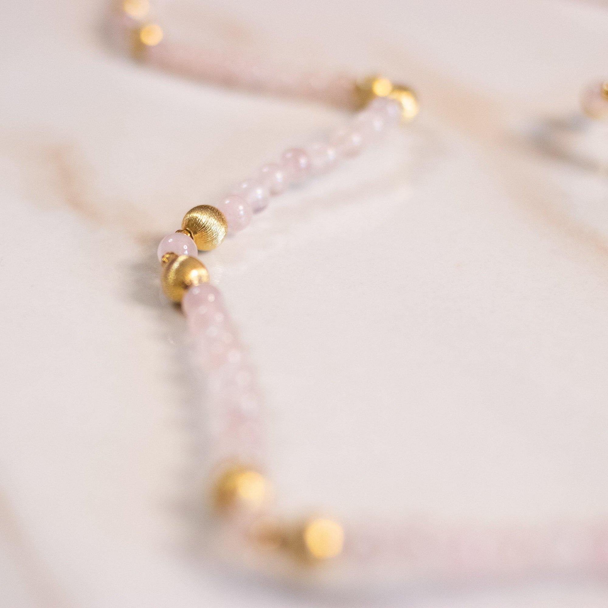 Vintage Rose Quartz and Gold Bead Necklace by Unsigned Beauty - Vintage Meet Modern Vintage Jewelry - Chicago, Illinois - #oldhollywoodglamour #vintagemeetmodern #designervintage #jewelrybox #antiquejewelry #vintagejewelry