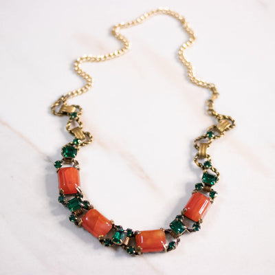 Vintage Genuine Carnelian and Emerald Crystal Necklace by Unsigned Beauty - Vintage Meet Modern Vintage Jewelry - Chicago, Illinois - #oldhollywoodglamour #vintagemeetmodern #designervintage #jewelrybox #antiquejewelry #vintagejewelry