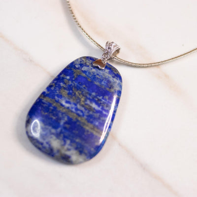 Bohemian Chic Sodalite Statement Pendant set in Sterling Silver by Sterling Silver - Vintage Meet Modern Vintage Jewelry - Chicago, Illinois - #oldhollywoodglamour #vintagemeetmodern #designervintage #jewelrybox #antiquejewelry #vintagejewelry