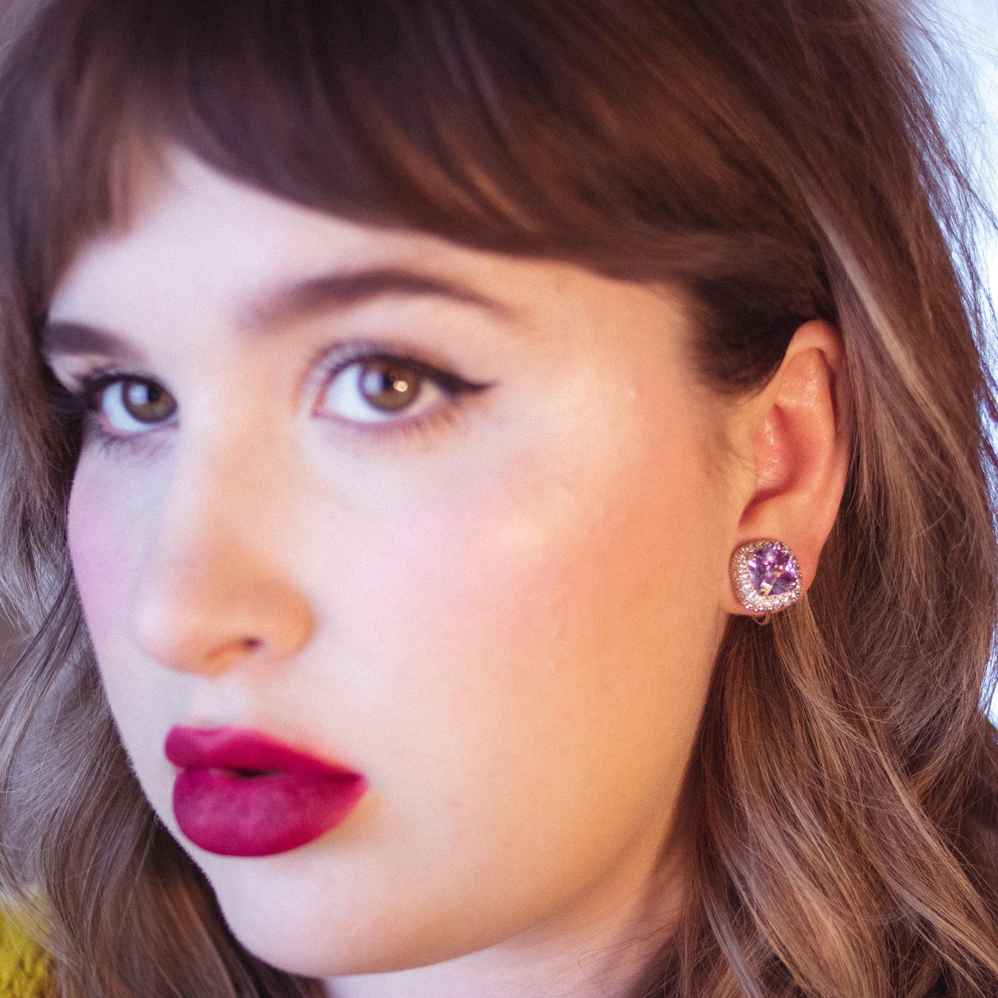 Vintage Pave Diamante Crystal and Light Amethyst Purple Soft Squared Statement Earrings by 1990s - Vintage Meet Modern Vintage Jewelry - Chicago, Illinois - #oldhollywoodglamour #vintagemeetmodern #designervintage #jewelrybox #antiquejewelry #vintagejewelry