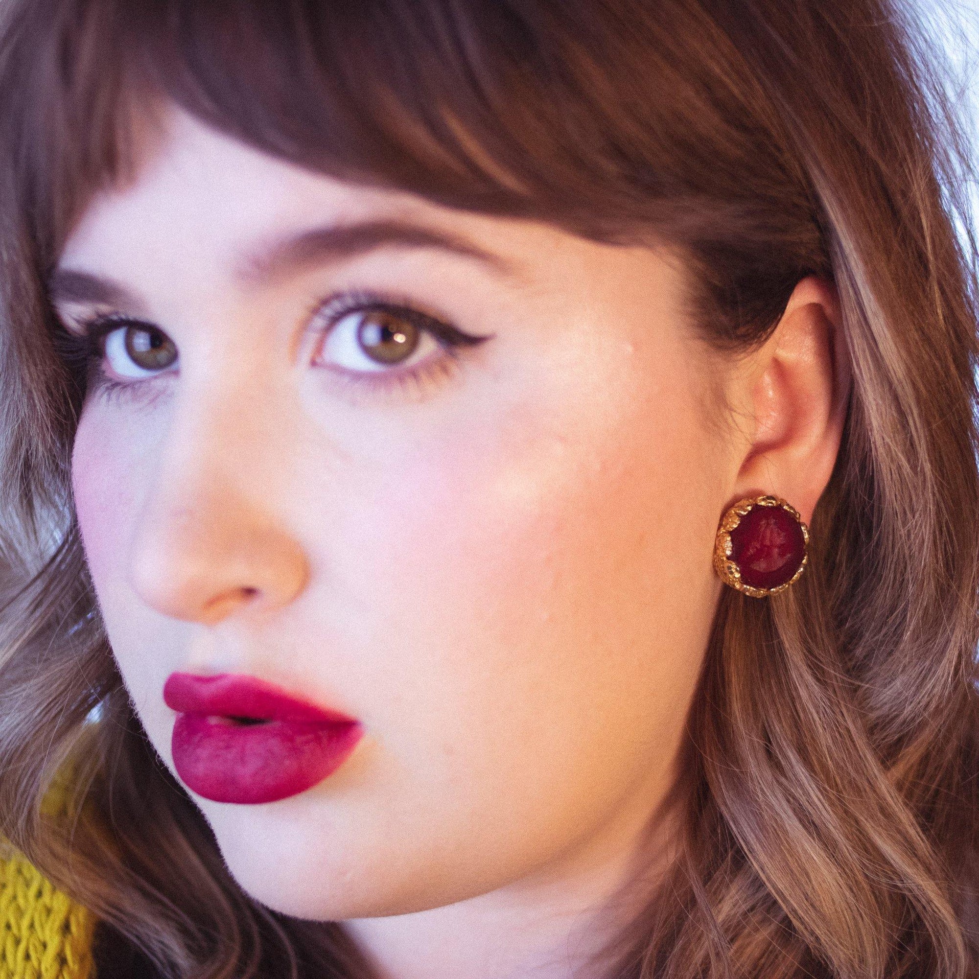 Vintage Red Intaglio Cameo Earrings by Unsigned Beauty - Vintage Meet Modern Vintage Jewelry - Chicago, Illinois - #oldhollywoodglamour #vintagemeetmodern #designervintage #jewelrybox #antiquejewelry #vintagejewelry