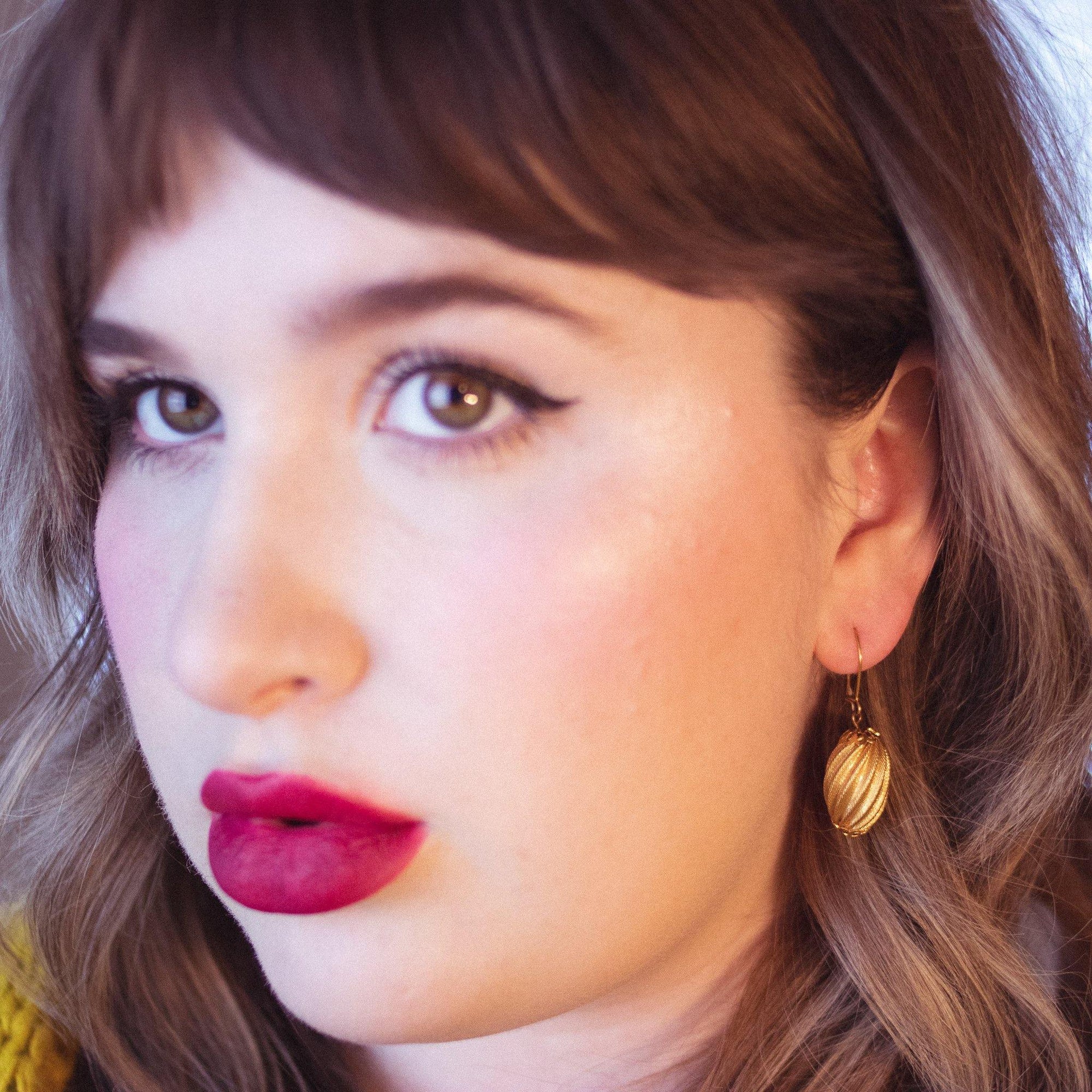 Rochelle Gold Fluted Bead Drop Earrings by Rochelle - Vintage Meet Modern Vintage Jewelry - Chicago, Illinois - #oldhollywoodglamour #vintagemeetmodern #designervintage #jewelrybox #antiquejewelry #vintagejewelry