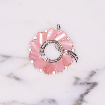 Vintage Lisner Pink Moonglow Thermoset Heart and Rhinestone Brooch by Lisner - Vintage Meet Modern Vintage Jewelry - Chicago, Illinois - #oldhollywoodglamour #vintagemeetmodern #designervintage #jewelrybox #antiquejewelry #vintagejewelry