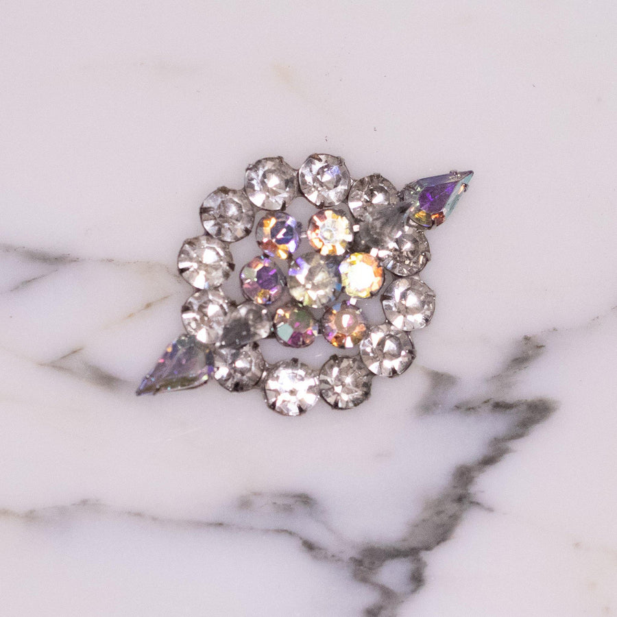 Vintage 1950s Diamante Crystals, Aurora Borealis Rhinestones Brooch, Silver Tone Setting, Brooches and Pins by 1950s - Vintage Meet Modern Vintage Jewelry - Chicago, Illinois - #oldhollywoodglamour #vintagemeetmodern #designervintage #jewelrybox #antiquejewelry #vintagejewelry