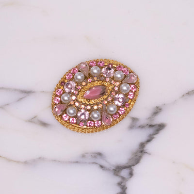Vintage Art Mode Pink Crystal and Faux Pearl Gold Tone Brooch by Art Mode - Vintage Meet Modern Vintage Jewelry - Chicago, Illinois - #oldhollywoodglamour #vintagemeetmodern #designervintage #jewelrybox #antiquejewelry #vintagejewelry