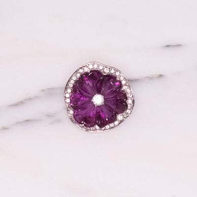 Vintage Kenneth Jay Lane Sparkling Purple Pansy Statement Ring with Pave Crystals by Kenneth Jay Lane - Vintage Meet Modern Vintage Jewelry - Chicago, Illinois - #oldhollywoodglamour #vintagemeetmodern #designervintage #jewelrybox #antiquejewelry #vintagejewelry