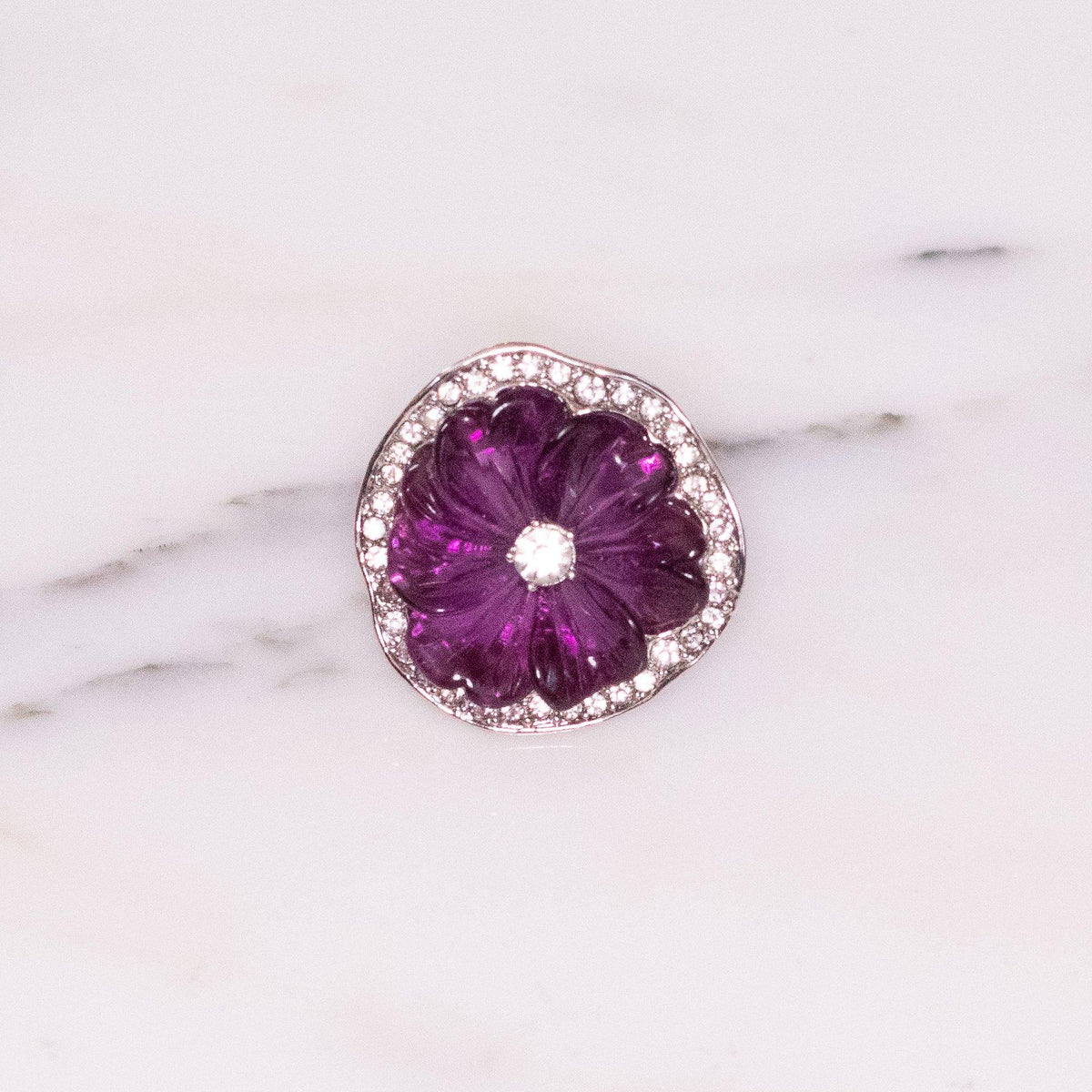 Vintage Kenneth Jay Lane Sparkling Purple Pansy Statement Ring with Pave Crystals