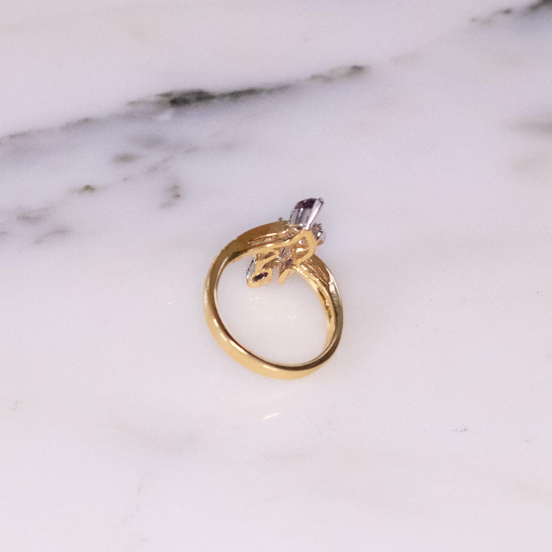 Amethyst and CZ Statement Ring, Gold Plated Marquise Cut Stones by Amethyst - Vintage Meet Modern Vintage Jewelry - Chicago, Illinois - #oldhollywoodglamour #vintagemeetmodern #designervintage #jewelrybox #antiquejewelry #vintagejewelry