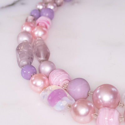 Vintage 1950s Pink and Purple Double Strand Beaded Necklace by Made in Japan - Vintage Meet Modern Vintage Jewelry - Chicago, Illinois - #oldhollywoodglamour #vintagemeetmodern #designervintage #jewelrybox #antiquejewelry #vintagejewelry