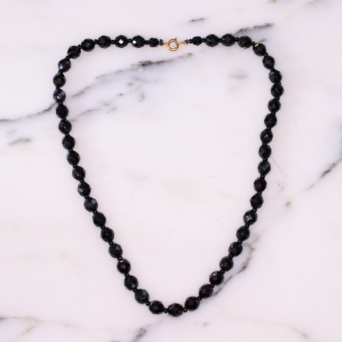 Vintage Faceted Jet Black Crystal Necklace