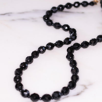 Vintage Faceted Jet Black Crystal Necklace by Vintage Meet Modern - Vintage Meet Modern Vintage Jewelry - Chicago, Illinois - #oldhollywoodglamour #vintagemeetmodern #designervintage #jewelrybox #antiquejewelry #vintagejewelry