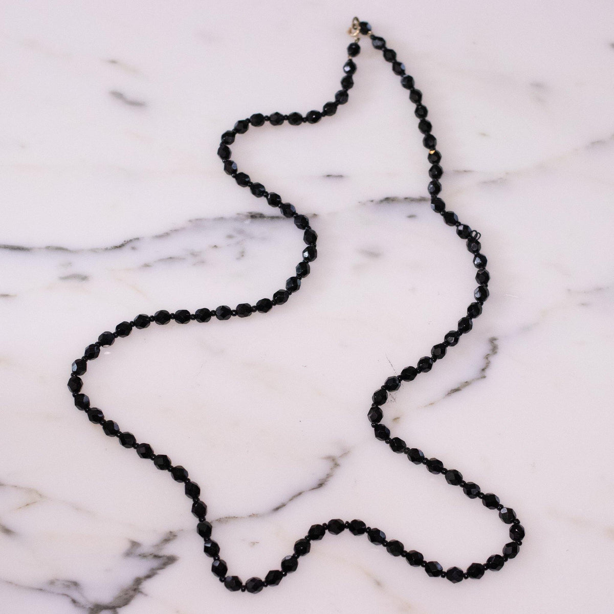 Vintage Faceted Jet Bead Necklace