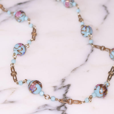 Vintage Turquoise Venetian Glass Wedding Cake Bead Necklace by Made in Italy - Vintage Meet Modern Vintage Jewelry - Chicago, Illinois - #oldhollywoodglamour #vintagemeetmodern #designervintage #jewelrybox #antiquejewelry #vintagejewelry