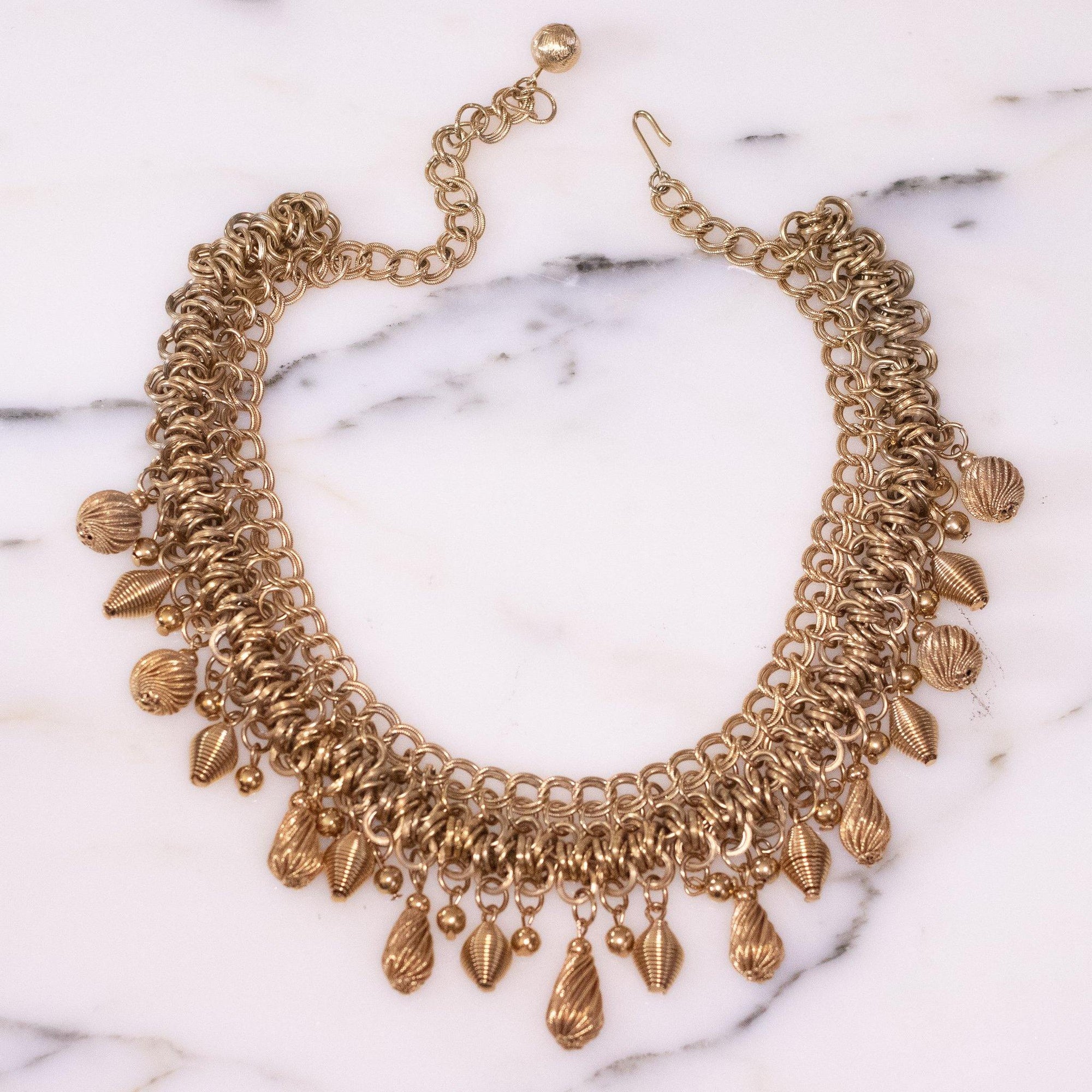 Vintage Chunky Gold Chain Necklace with Geometric Gold Charms by Unsigned Beauty - Vintage Meet Modern Vintage Jewelry - Chicago, Illinois - #oldhollywoodglamour #vintagemeetmodern #designervintage #jewelrybox #antiquejewelry #vintagejewelry