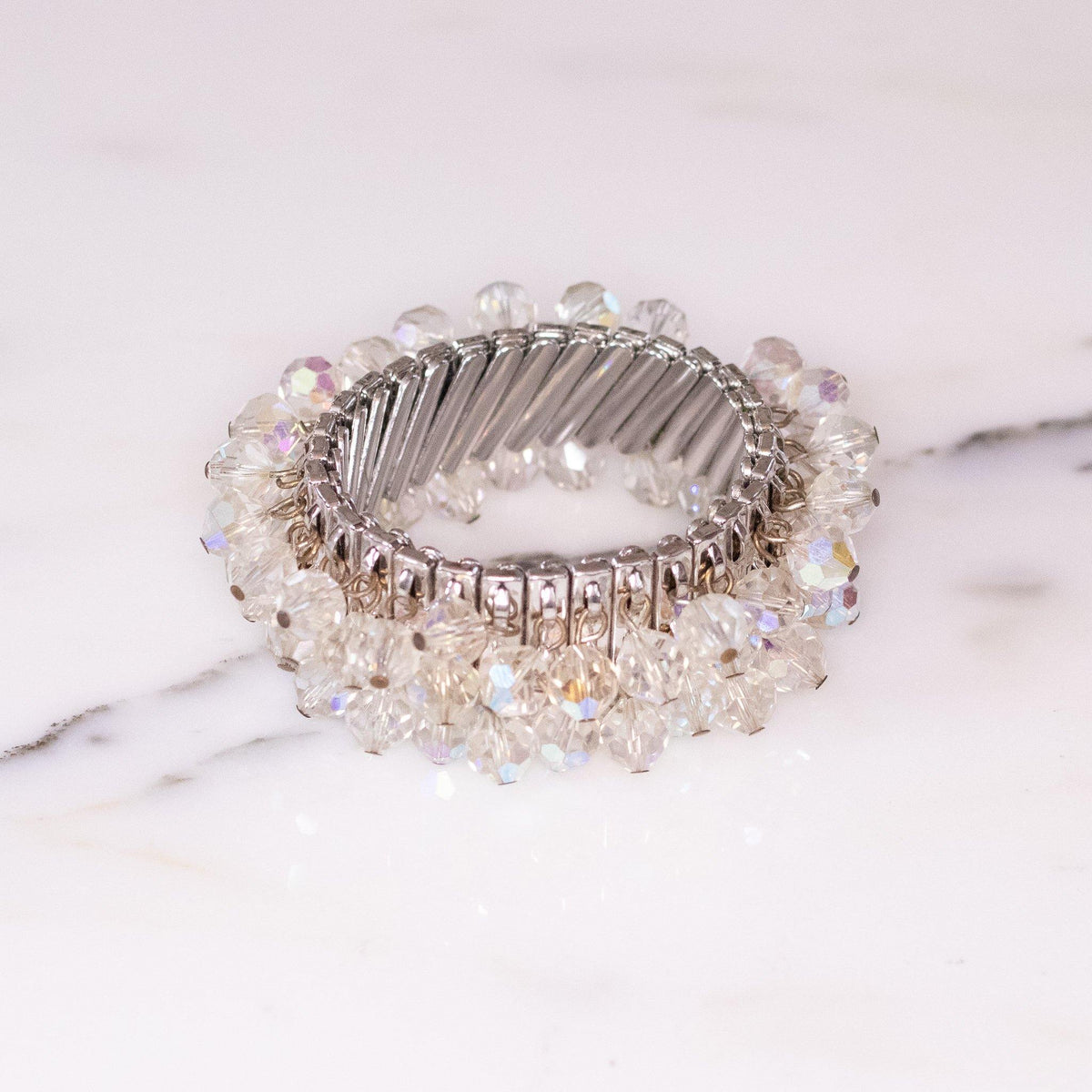 Vintage Japan Aurora Borealis Faceted Crystal Bead ‘Cha-Cha’ Expansion Bracelet
