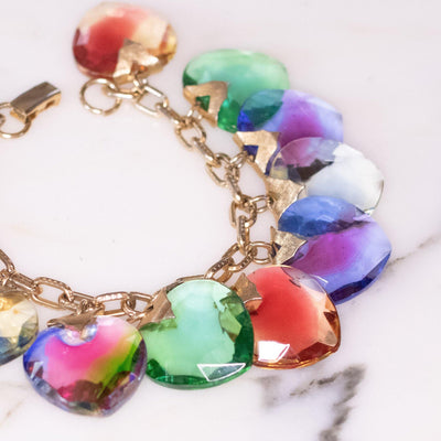 Vintage Warner Colorful Crystal Heart Charm Bracelet by Warner - Vintage Meet Modern Vintage Jewelry - Chicago, Illinois - #oldhollywoodglamour #vintagemeetmodern #designervintage #jewelrybox #antiquejewelry #vintagejewelry