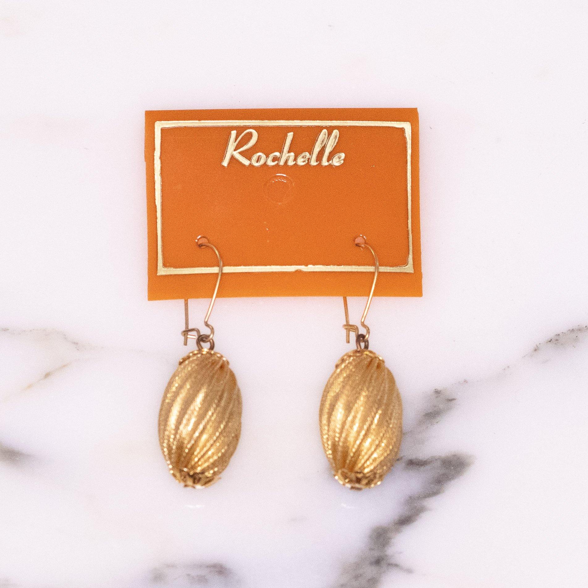 Rochelle Gold Fluted Bead Drop Earrings by Rochelle - Vintage Meet Modern Vintage Jewelry - Chicago, Illinois - #oldhollywoodglamour #vintagemeetmodern #designervintage #jewelrybox #antiquejewelry #vintagejewelry