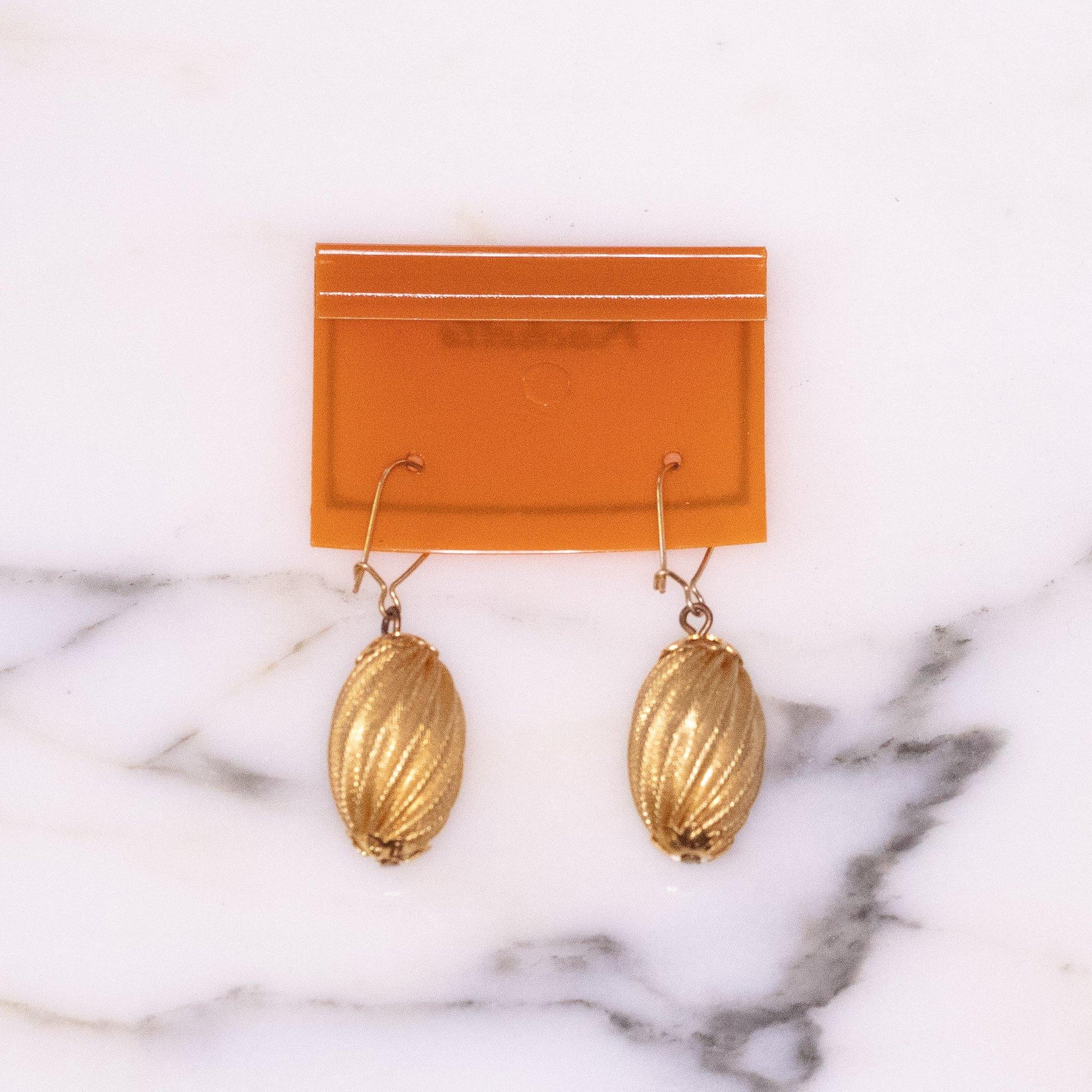 Rochelle Gold Fluted Bead Drop Earrings by Rochelle - Vintage Meet Modern Vintage Jewelry - Chicago, Illinois - #oldhollywoodglamour #vintagemeetmodern #designervintage #jewelrybox #antiquejewelry #vintagejewelry