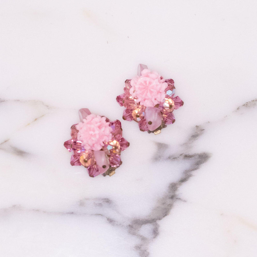 Vintage Regency Pink Crystal Cluster Earrings by Regency - Vintage Meet Modern Vintage Jewelry - Chicago, Illinois - #oldhollywoodglamour #vintagemeetmodern #designervintage #jewelrybox #antiquejewelry #vintagejewelry