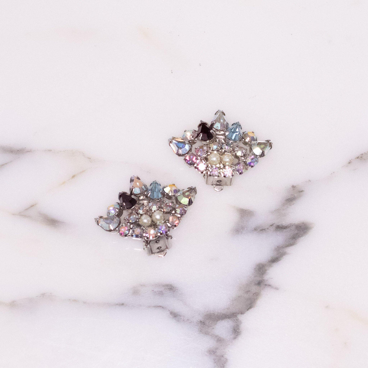 Vintage Multi Color Rhinestone Crown Earrings