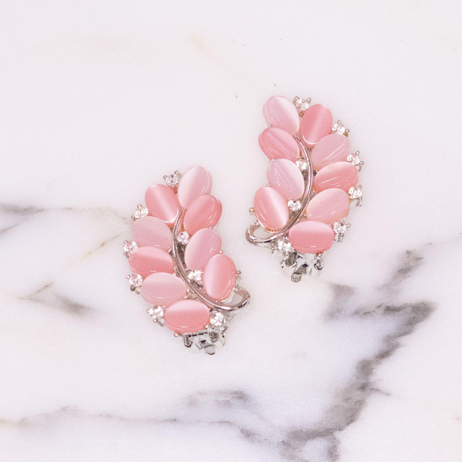 Vintage Lisner Pink Moonglow and Rhinestone Earrings by Lisner - Vintage Meet Modern Vintage Jewelry - Chicago, Illinois - #oldhollywoodglamour #vintagemeetmodern #designervintage #jewelrybox #antiquejewelry #vintagejewelry