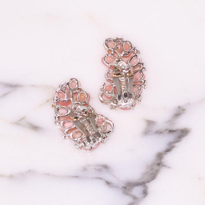 Vintage Lisner Pink Moonglow and Rhinestone Earrings by Lisner - Vintage Meet Modern Vintage Jewelry - Chicago, Illinois - #oldhollywoodglamour #vintagemeetmodern #designervintage #jewelrybox #antiquejewelry #vintagejewelry