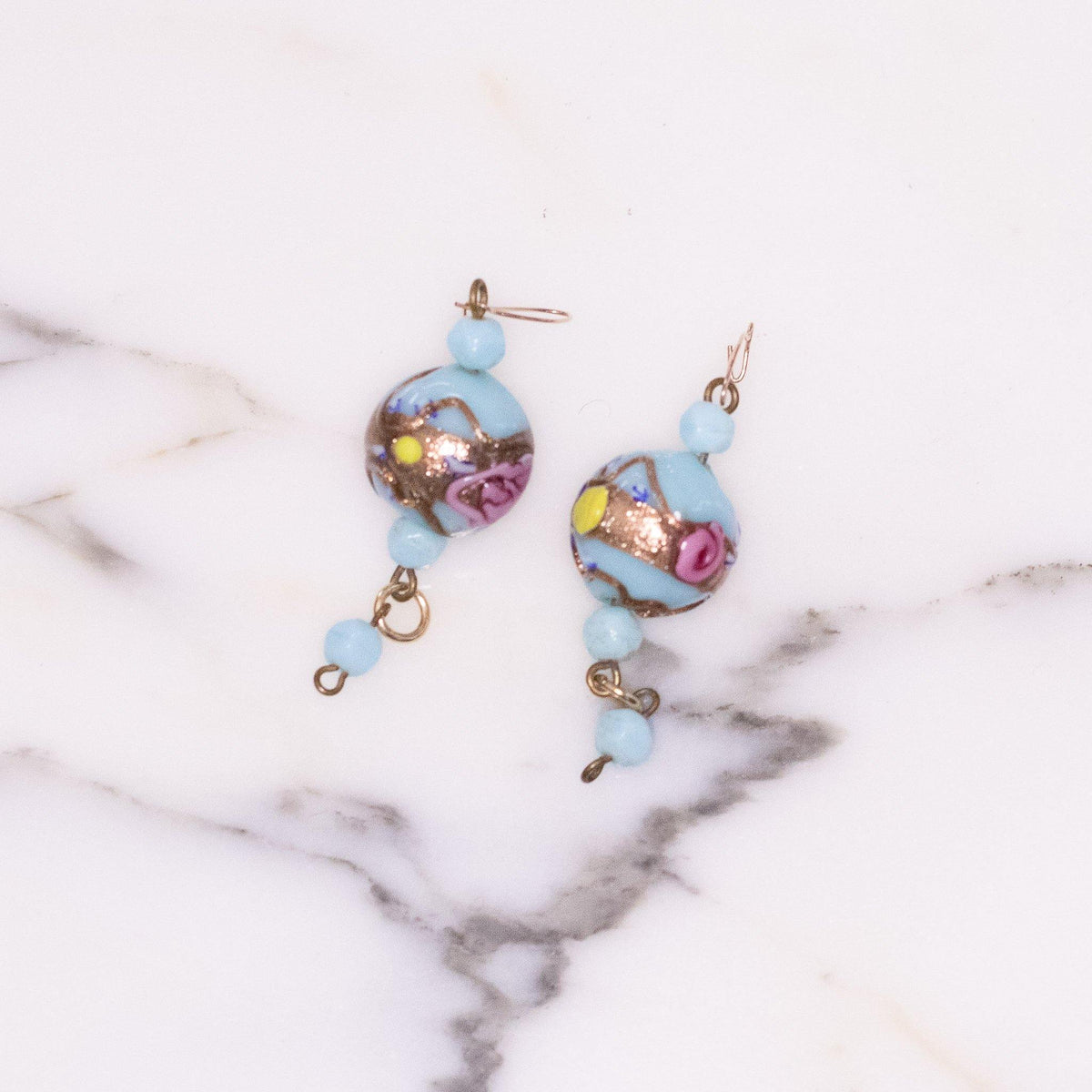 Vintage Turquoise Venetian Wedding Cake Bead Earrings