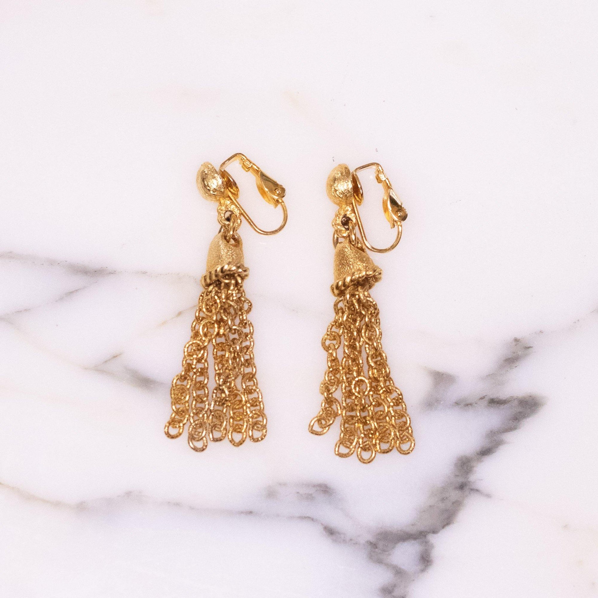 Vintage Gold Tassel Earrings by 1960s - Vintage Meet Modern Vintage Jewelry - Chicago, Illinois - #oldhollywoodglamour #vintagemeetmodern #designervintage #jewelrybox #antiquejewelry #vintagejewelry