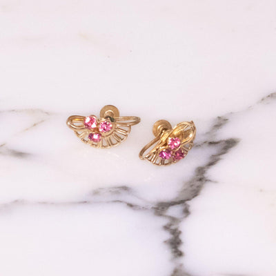 Vintage Pink and Diamante Gold Filled Earrings by Gold Filled - Vintage Meet Modern Vintage Jewelry - Chicago, Illinois - #oldhollywoodglamour #vintagemeetmodern #designervintage #jewelrybox #antiquejewelry #vintagejewelry
