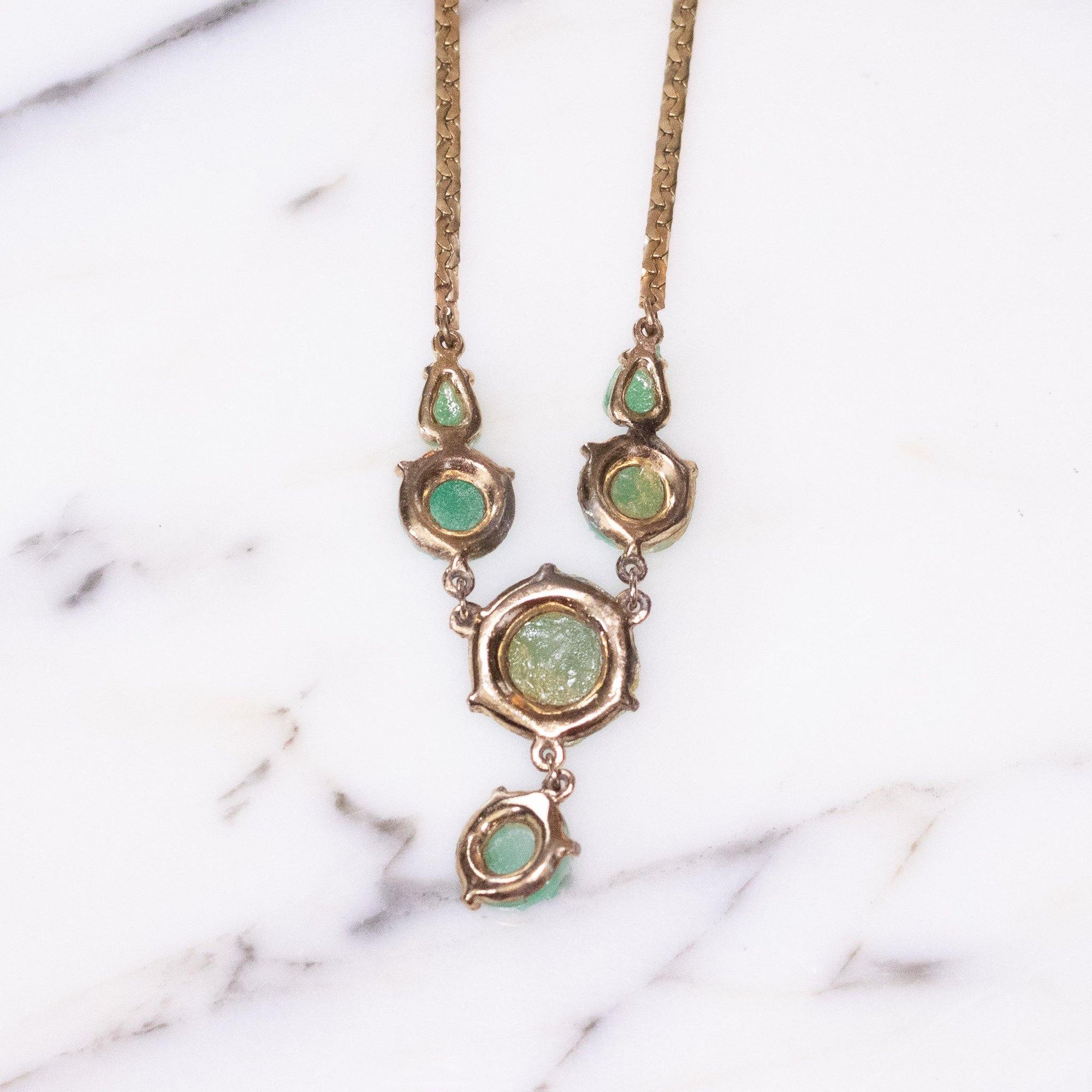 Vintage Pressed Glass Faux Jade Necklace by Unsigned Beauty - Vintage Meet Modern Vintage Jewelry - Chicago, Illinois - #oldhollywoodglamour #vintagemeetmodern #designervintage #jewelrybox #antiquejewelry #vintagejewelry