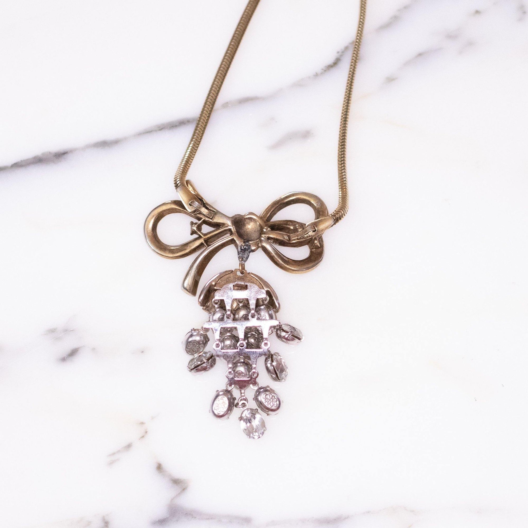 Vintage Crown Trifari Vintage Diamante Rhinestone Necklace with Pendant by Crown Trifari - Vintage Meet Modern Vintage Jewelry - Chicago, Illinois - #oldhollywoodglamour #vintagemeetmodern #designervintage #jewelrybox #antiquejewelry #vintagejewelry
