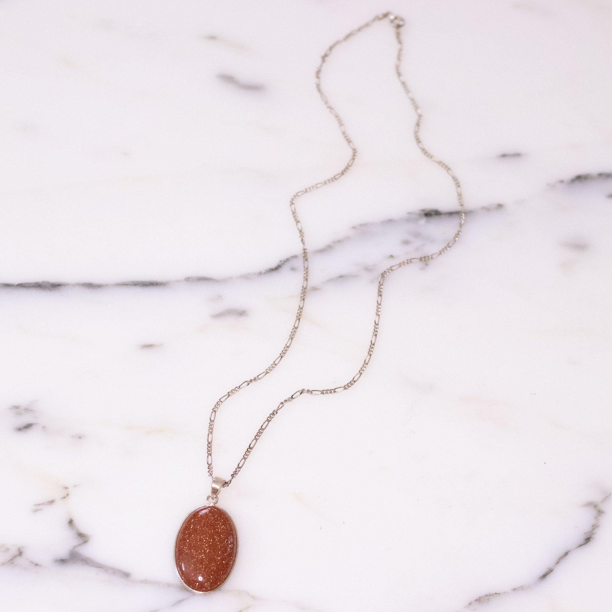 Vintage Gold Stone Pendant Necklace set in Sterling Silver by Hallmarked Sterling - Vintage Meet Modern Vintage Jewelry - Chicago, Illinois - #oldhollywoodglamour #vintagemeetmodern #designervintage #jewelrybox #antiquejewelry #vintagejewelry