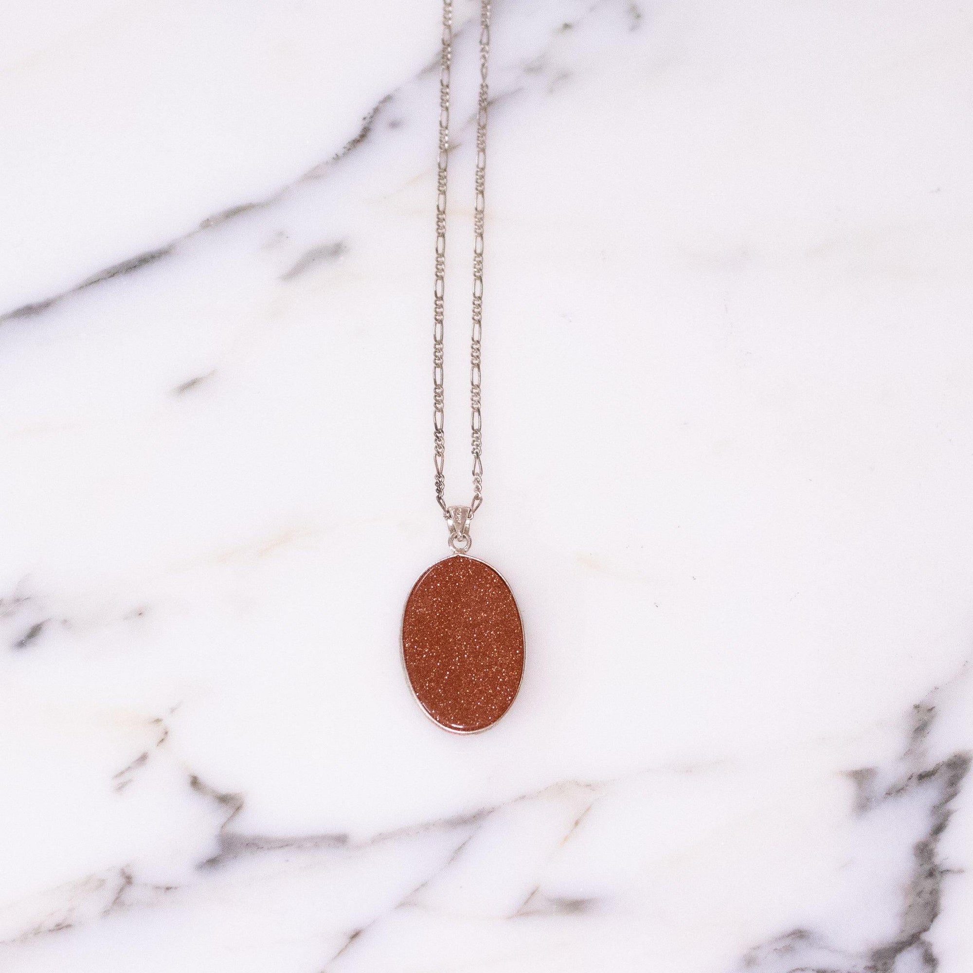 Vintage Gold Stone Pendant Necklace set in Sterling Silver by Hallmarked Sterling - Vintage Meet Modern Vintage Jewelry - Chicago, Illinois - #oldhollywoodglamour #vintagemeetmodern #designervintage #jewelrybox #antiquejewelry #vintagejewelry