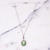 Vintage Art Deco Era Light Green Crystal Sterling Silver Filigree Pendant Necklace with Marcasite Detail by Signed Sterling - Vintage Meet Modern Vintage Jewelry - Chicago, Illinois - #oldhollywoodglamour #vintagemeetmodern #designervintage #jewelrybox #antiquejewelry #vintagejewelry