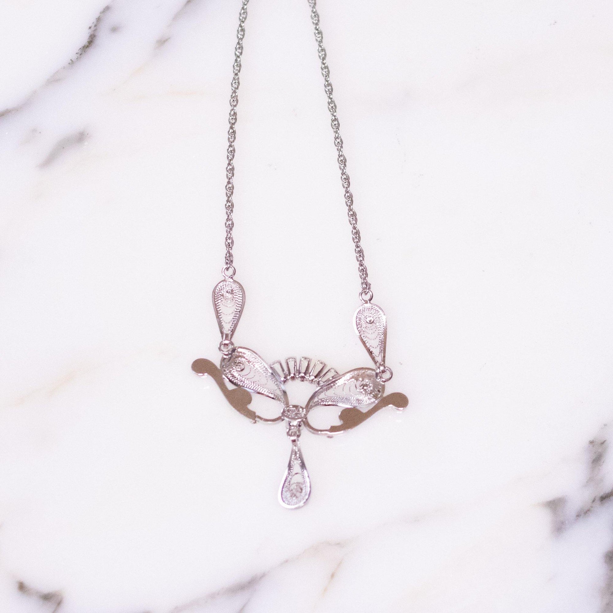 Vintage Celeste Diamante Rhinestone Necklace with Fancy Filigree Ornate Pendant by Celeste - Vintage Meet Modern Vintage Jewelry - Chicago, Illinois - #oldhollywoodglamour #vintagemeetmodern #designervintage #jewelrybox #antiquejewelry #vintagejewelry