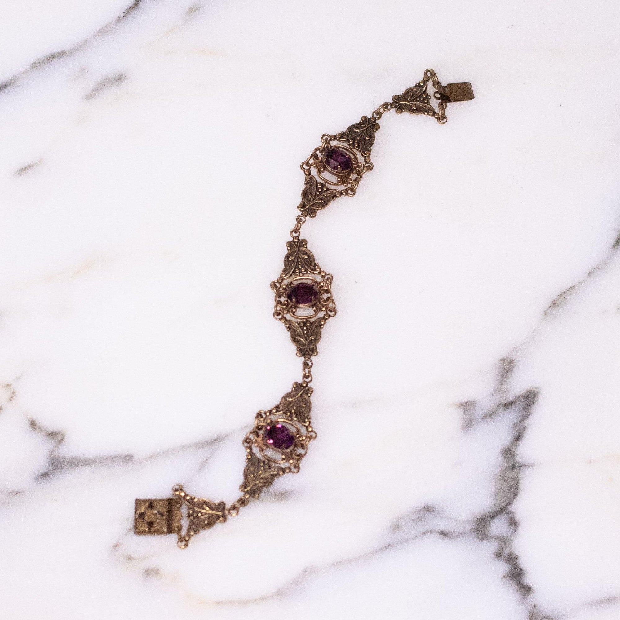 Vintage Victorian Revival Czech Bracelet with Amethyst Rhinestones Bracelet by Czech - Vintage Meet Modern Vintage Jewelry - Chicago, Illinois - #oldhollywoodglamour #vintagemeetmodern #designervintage #jewelrybox #antiquejewelry #vintagejewelry