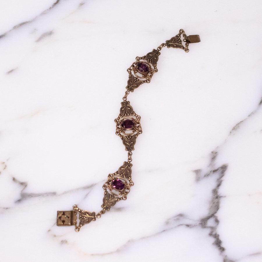 Vintage Victorian Revival Czech Bracelet with Amethyst Rhinestones Bracelet by Czech - Vintage Meet Modern Vintage Jewelry - Chicago, Illinois - #oldhollywoodglamour #vintagemeetmodern #designervintage #jewelrybox #antiquejewelry #vintagejewelry