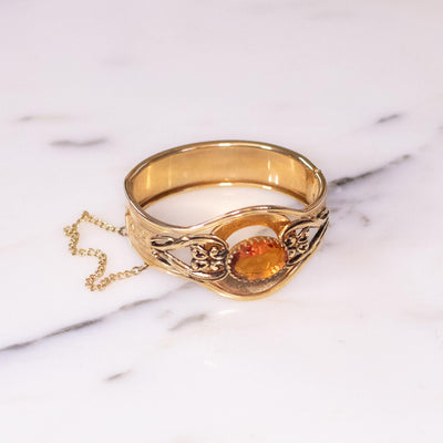 Vintage Czech Gold Tone Embossed Statement Bracelet  Amber Rhinestone by Czech - Vintage Meet Modern Vintage Jewelry - Chicago, Illinois - #oldhollywoodglamour #vintagemeetmodern #designervintage #jewelrybox #antiquejewelry #vintagejewelry